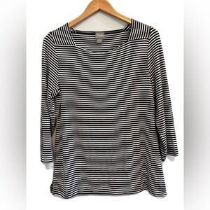 Chico’s Travelers Navy and White Square Neckline 3/4 Sleeve Top Size M/8